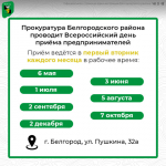 Прокуратура Белгородского района проводит Всероссийский день приёма предпринимателей.